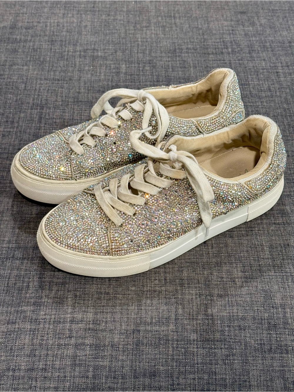 Betsey Johnson Sydney Crystal Rhinestone Platform Sneakers - Ivory/Silver Sparkl